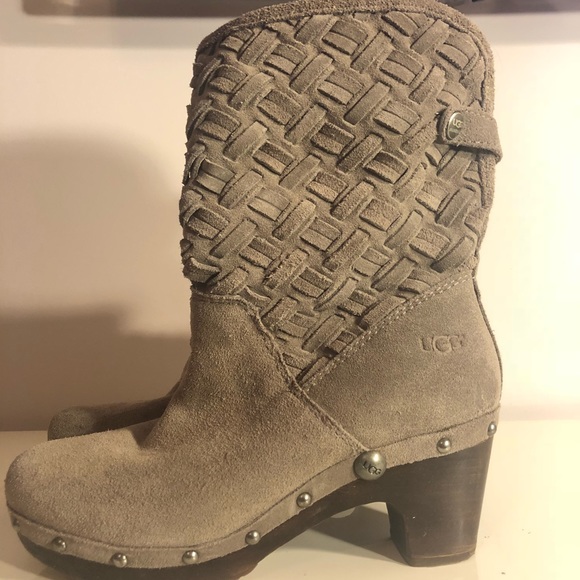 Ugg grey suede heeled boots with cute rivets! - Picture 2 of 5